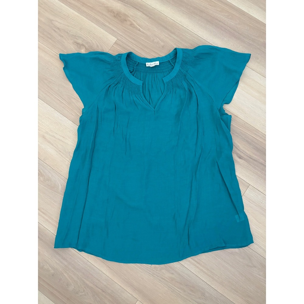 Indigo Rose Womens 3X Top Teal Short Sleeve V‎ Neck Blouse Plus Size